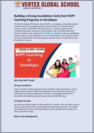 Building a Strong Foundation: Early Start KVPY Coaching Programs in Gorakhpur