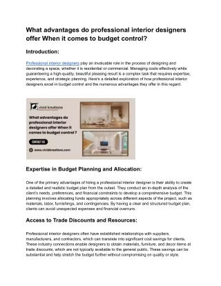 What advantages do professional interior designers offer When it comes to budget control