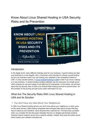 Know About Linux Shared Hosting in USA Security Risks and Its Prevention