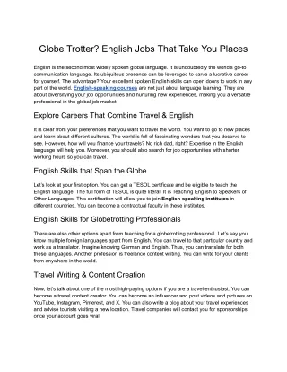 Globe Trotter English Jobs That Take You Places