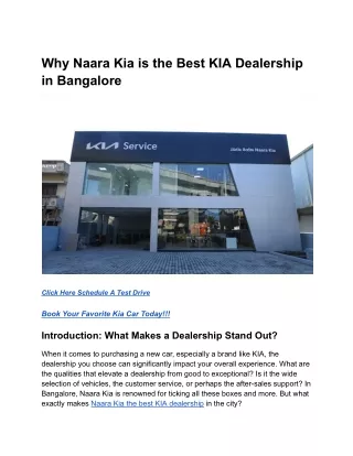 Why Naara Kia is the Best KIA Dealership in Bangalore