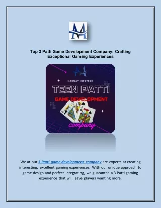 Top 3 Patti Game Development Company  Crafting Exceptional Gaming Experiences