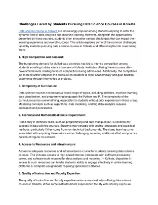 Challenges Faced by Students Pursuing Data Science Courses in Kolkata
