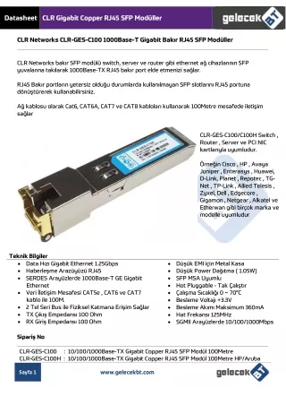 CLR-GES-C100 Gigabit Copper Bakır SFP GelecekBT