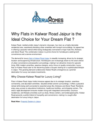 Why Flats in Kalwar Road Jaipur is the Ideal Choice for Your Dream Flat