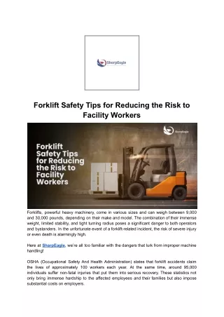 Forklift Safety Tips for reducing the Risk to Facility Workers