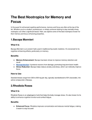 The Best Nootropics for Memory and Focus