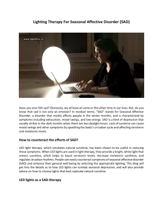 Lighting Therapy For Seasonal Affective Disorder (SAD)