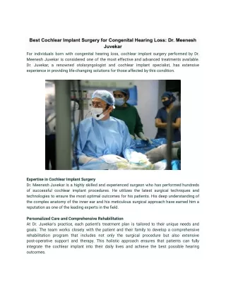 Best Cochlear Implant Surgery for Congenital Hearing Loss_ Dr. Meenesh Juvekar