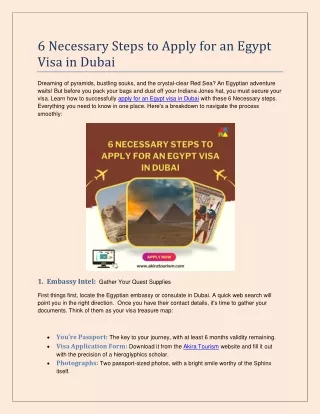 6 Necessary Steps to Apply for an Egypt Visa in Dubai