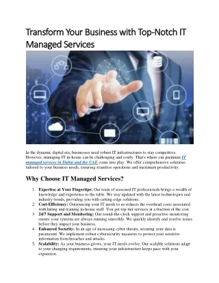 Transform Your Business with Top-Notch IT Managed Services