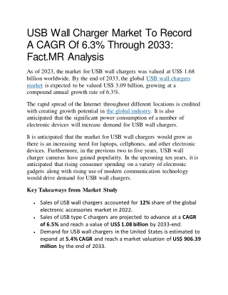 USB Wall Charger Market To Record A CAGR Of 6.3% Through 2033: Fact.MR Analysis