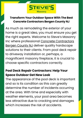 Affordable Concrete Contractors Bergen County NJ