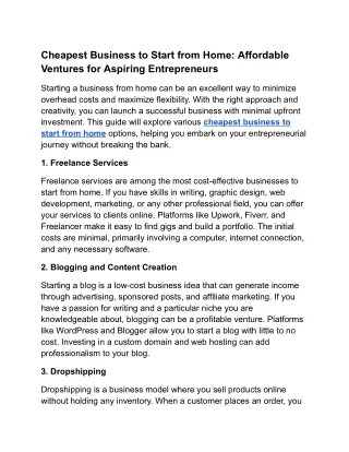 Cheapest Business to Start from Home_ Affordable Ventures for Aspiring Entrepreneurs