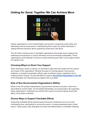 Uniting for Good_ Together We Can Achieve More