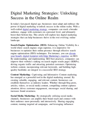 Digital Marketing Strategies: Unlocking Success in the Online Realm