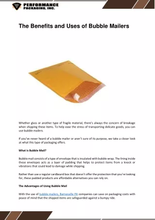 The Benefits and Uses of Bubble Mailers
