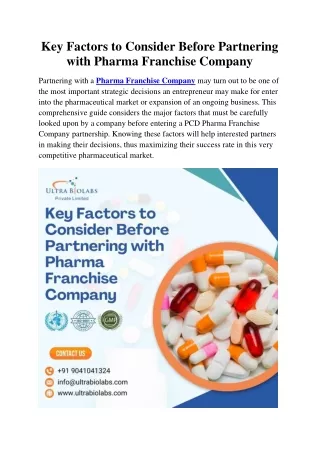 Key Factors to Consider Before Partnering with Pharma Franchise Company