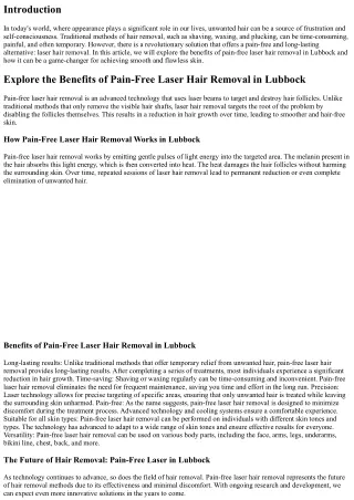 Explore the Benefits of Pain-Free Laser Hair Removal in Lubbock
