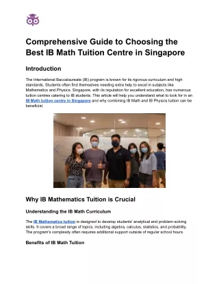 Comprehensive Guide to Choosing the Best IB Math Tuition Centre in Singapore