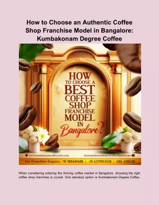 How to Choose an Authentic Coffee Shop Franchise Model in Bangalore