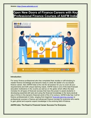 Open New Doors of Finance Careers with Key Professional Finance Courses of AAFM India