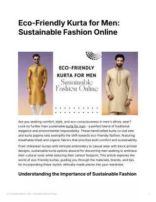 Eco-Friendly Kurta for Men Sustainable Fashion Online