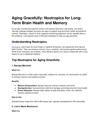 Aging Gracefully: Nootropics for Long-Term Brain Health and Memory