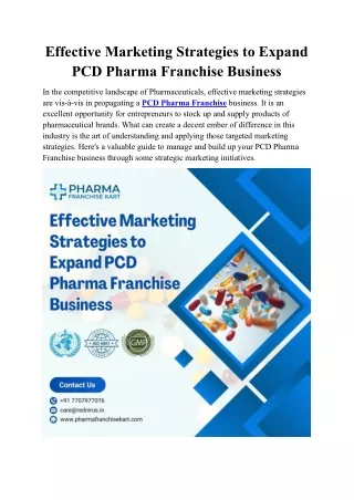 Effective Marketing Strategies to Expand PCD Pharma Franchise Business