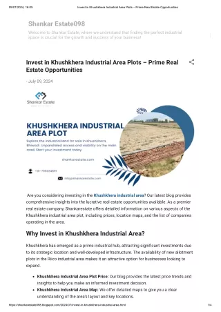 Invest in Khushkhera Industrial Area Plots – Prime Real Estate Opportunities