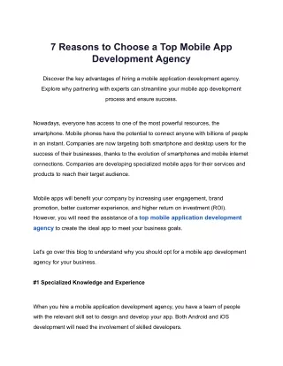 7 Reasons to Choose a Top Mobile App Development Agency