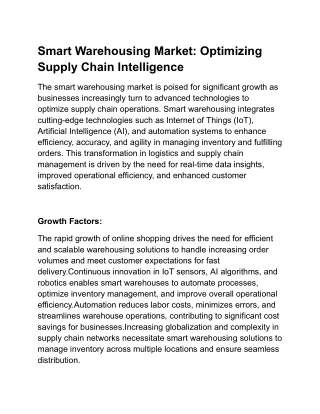 Smart Warehousing Market: Optimizing Supply Chain Intelligence