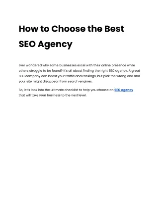 How to Choose an SEO Agency.