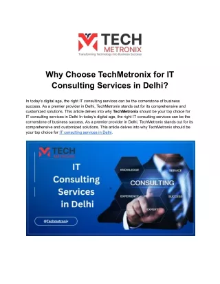 Why Choose TechMetronix for IT Consulting Services in Delhi