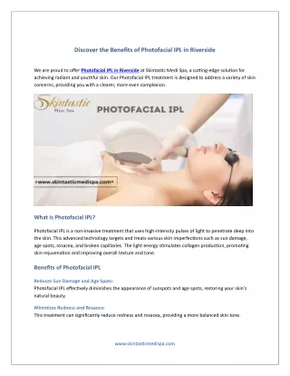 Discover the Benefits of Photofacial IPL in Riverside