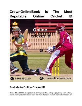 CrownOnlineBook Is The Most Reputable Online Cricket ID