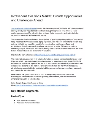 Intravenous Solutions Market: Future Technologies and Innovations to Watch