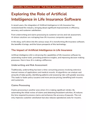 Role of Artificial Intelligence in Life Insurance Software