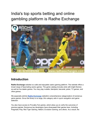 Radhe Exchange is the best sports betting and online gambling platform in India