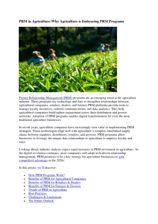 PRM in Agriculture