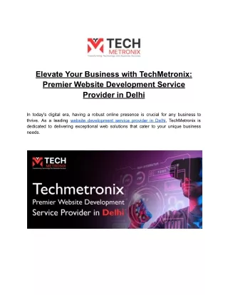 Elevate Your Business with TechMetronix_ Premier Website Development Service Provider in Delhi