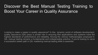 BEST MANUAL TESTING TRAINING