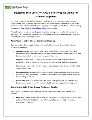 Equipping Your Curiosity - A Guide to Shopping Online for Science Equipment