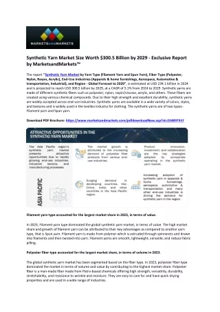 Synthetic Yarn Industry Forecasted to Grow to $300.5 Billion by 2029