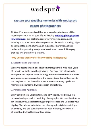 capture your wedding memories with wedspro's expert photographers