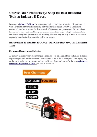 Unleash Your Productivity: Shop the Best Industrial Tools at Industry E-Direct