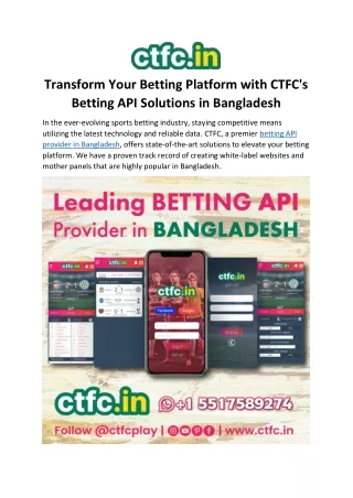 CTFC: Leading Betting API Provider in Bangladesh