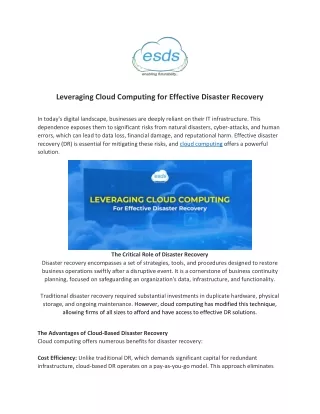 Leveraging Cloud Computing for Effective Disaster Recovery