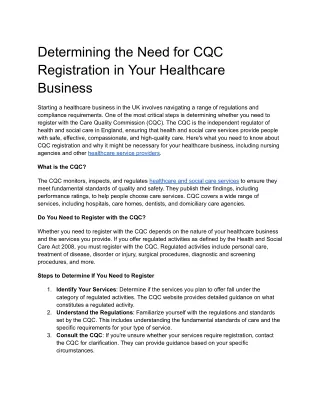Determining the Need for CQC Registration in Your Healthcare Business