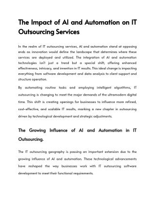 The Impact of AI and Automation on IT Outsourcing Services